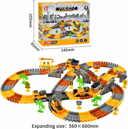 Vista 4 de Construction Race Track Set 235 Pcs Toy for Kids 3-8 Flexible DIY Road Toy