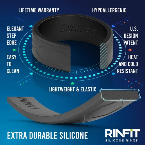 Vista 2 de Rinfit Anillos de silicona para mujeres y hombres, juegos de anillos de boda de silicona para él y ella, anillos de boda de goma de diseño