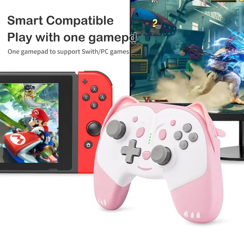 Vista 3 de SIMGAL Wireless Controller Compatible with Nintendo SwitchSwitch LiteSwitch OLED, Cute Cat Bluetooth Pro Controller with Turbo, Motion, Vibration