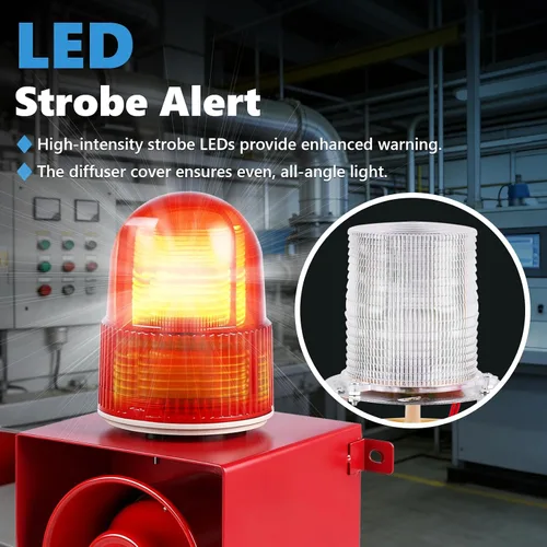 Vista 4 de Alarma de sirena industrial de 120 dB Alarma de exterior IP65 con potente luz estroboscópica para maquinaria, intrusos, negocios, almacén