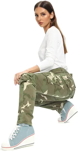 Vista 6 de Womens Stretch Casual Cargo Work Pants Camo Combat Tactical Travel Pants with 8 Pockets