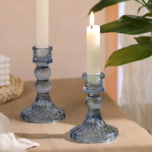 Vista 7 de DARJEN Juego de 6 portavelas de cristal azul, portavelas cónicos de 4 pulgadas de alto y 5 pulgadas de alto para candelabros y velas de pilar