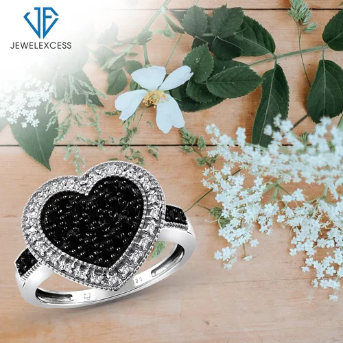 Vista 4 de JEWELEXCESS Anillo de plata de ley con diamantes blancos y negros de 12 quilate