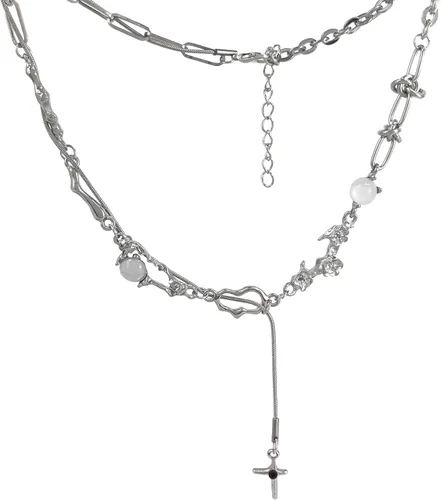 Vista 78 de Y2k - Collar irregular con dije de estrella, piedra de luna, diseño de cadena de moda, joyería de plata picante para mujer