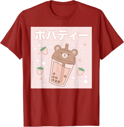 Vista 54 de Camiseta estética Kawaii con diseño de oso lindo y té con leche burbuja, talla S Blanco