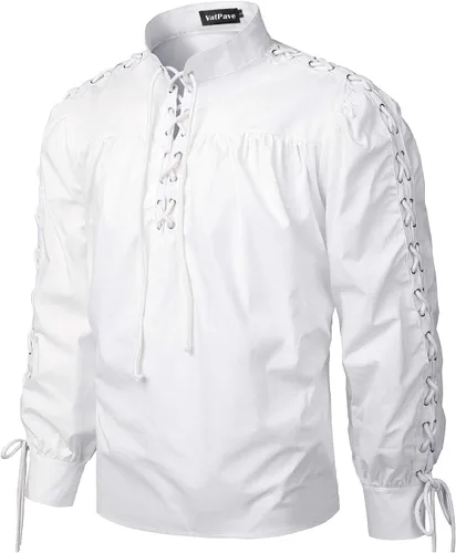 Vista 2 de VATPAVE Camisas renacentistas para hombre, camisetas góticas de pirata para cosplay