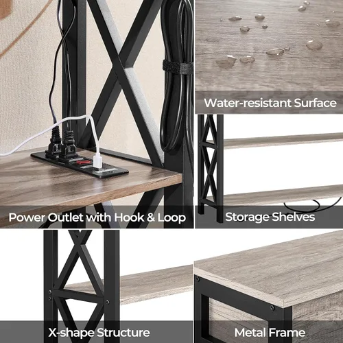 Vista 9 de Topeakmart Mesa consola de 40 pulgadas con 2 salidas y 2 puertos USB, mesa de entrada extra larga con cajón y diseño en forma de X, mesa de sofá Gris