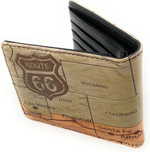 Vista 3 de Shag Wear Route 66 - Cartera de viaje en motocicleta para hombres y adolescentes, piel sintética vegana, color marrón, Marrón, Moderno