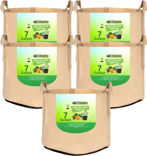 Vista 12 de 247Garden Paquete de 5 Macetas/Bolsas de Cultivo de Tela de Aireación de 1 Galón para Plantas con Asas (260 GSM, Negro, 6H x 7D)