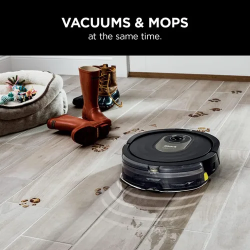 Vista 2 de Shark Robot aspirador y trapeador AI, con mapeo del hogar, perfecto para mascotas, Wifi, funciona con Alexa, negro/dorado (AV2001WD)