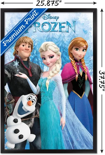 Vista 3 de 24 x 36 pulgadas de Disney Frozen - Póster de pared grupal, 36 pulgadas de largo x 24 pulgadas de ancho, versión enmarcada en negro