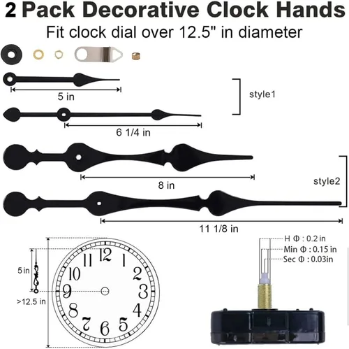Vista 3 de EMOON Mecanismo de movimiento de reloj de alto par con agujas de pala de 11 pulgadas de largo, kit de motor de reloj de cuarzo para reloj de Negro