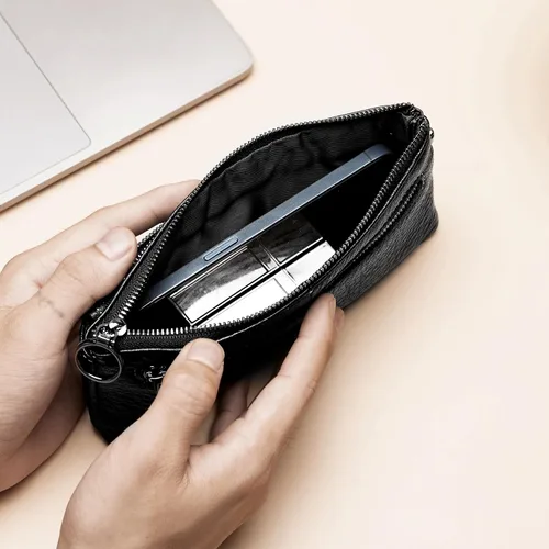 Vista 3 de cartera para mujer, Negro-3, Bolso grande para mujer, correa de muñeca para teléfono celular