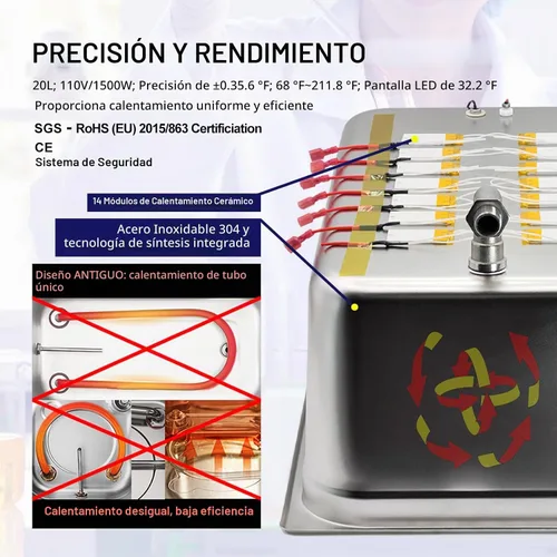 Vista 4 de ZKI Baño de Agua de Laboratorio de 20L, Baño de Agua Termostático de Laboratorio de 1500W, Precisión de ±0.2°C y Resolución de 0.1°C, 14 Módulos