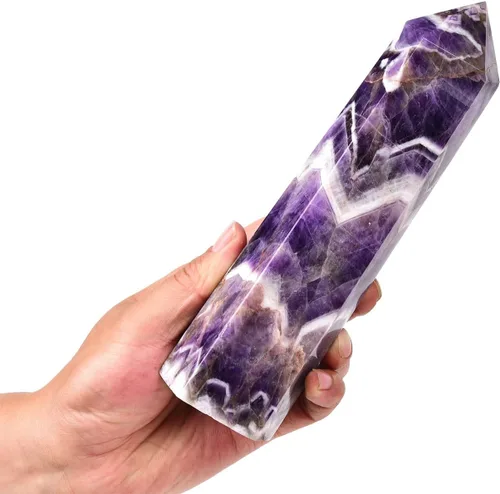 Vista 17 de AMOYSTONE Dream Amethyst - Varita hexagonal con 6 pilares facetados individuales de 0.6-1 libras para reiki, meditación, colección, decoración