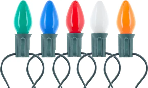 Vista 4 de Creative Hobbies Cadena de luces de Navidad multicolor de 25 pies con bombillas incandescentes C7 - Luces clásicas de decoración navideña