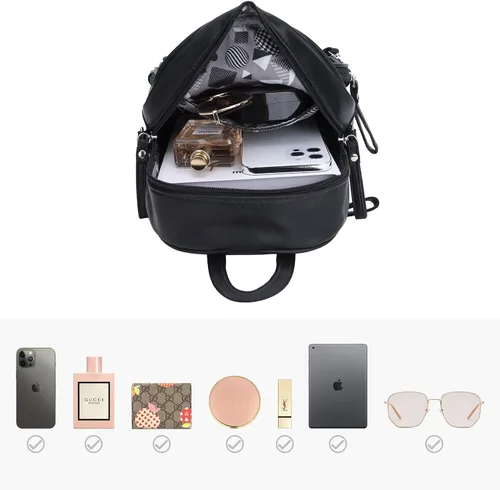 Vista 4 de AngelKiss - Mini mochila para mujeres y niñas antirrobo de cuero suave casual bolsa de hombro a la moda para mujer Negro Black-1 S Viajar
