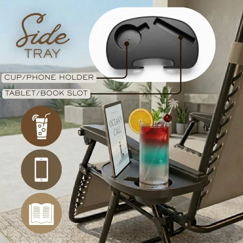Vista 7 de Paquete de 2 sillas de salón ajustables de gravedad cero con tela de malla de acero: silla de césped reclinable con almohada cómoda, bandeja