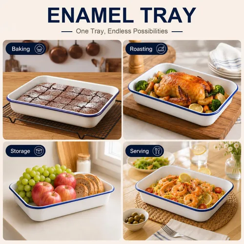 Vista 2 de Cabilock Bandeja esmaltada para hornear de 13.76 x 9.63 x 2.55 pulgadas, bandeja multifuncional para hornear alimentos, antiadherente, resistente al
