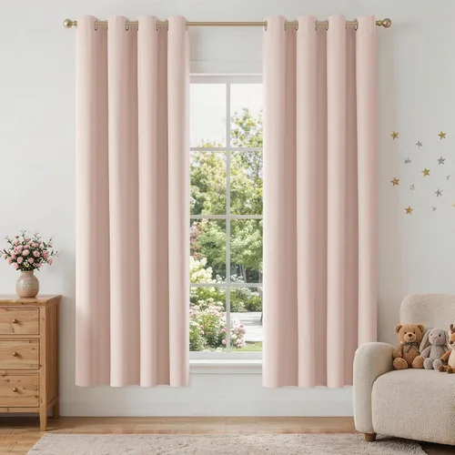 Vista 51 de ChrisDowa Cortinas 100% Opacas de Abedul Sólido de 45 Pulgadas de Largo, 2 Paneles para Dormitorio y Sala de Estar, Estilo Granja Oscurecedoras
