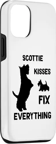 Vista 3 de iPhone 15 Scottie kisses fix everything Scottish Terrier Mom Dad Case