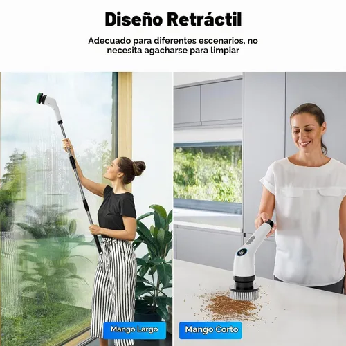 Vista 6 de Limpiador eléctrico giratorio con 8 cabezales de cepillo - HIMAAT IPX7 impermeable, mango de extensión ajustable y pantalla LCD - Potente cepillo