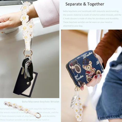 Vista 6 de BIHRTC Llavero de pulsera boho con soporte para lápiz labial, pulsera hecha a mano