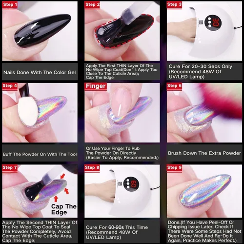 Vista 7 de GA&EN Polvo holográfico de esmalte de uñas fino arco iris holográfico Holo unicornio espejo efecto láser, pigmento de manicura multicromado, polvo