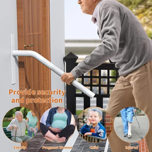 Vista 5 de Munzong - Barandillas blancas de 16 pulgadas para escaleras de 1 a 3 escalones, barandilla antideslizante de acero inoxidable SUS304 para escaleras