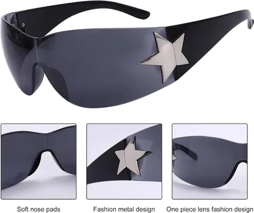 Vista 4 de Rmerom Y2K - Gafas de sol para mujer, sin montura envolvente, con protección envolvente, 2000S, a la moda, de gran tamaño, Y2K
