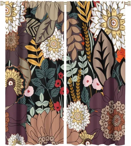 Vista 23 de Cortinas de hojas de otoño de mediados de siglo, cortinas opacas con aislamiento térmico y bolsillo para barra, 2 paneles de 45 pulgadas de largo x