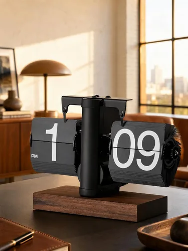 Vista 5 de Reloj de escritorio abatible, reloj digital retro de mesa abatible, decoración moderna de mediados de siglo, funciona con pilas, funciona