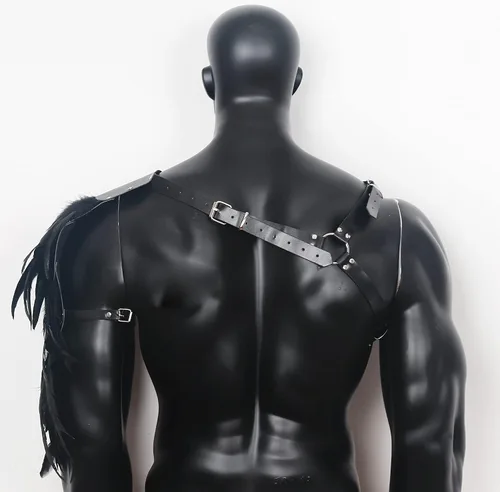 Vista 7 de L'VOW Disfraz de guardias de plumas punk para hombre, ajustable, gótico, de piel sintética, armadura de hombro, vikingo, cosplay para Halloween