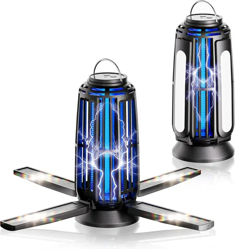Vista 10 de Exterminador solar de insectos para exteriores – Batería de 5000 mAh, matamosquitos de 4200 V, recargable USB-C y paneles solares de 4 lados Negro