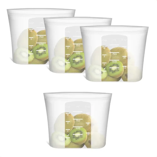Vista 28 de Bolsas de Alimentos Reutilizables, Paquete de 12 Bolsas de Almacenamiento de Alimentos 100% Silicona que se Mantienen de Pie con Cierre Hermético