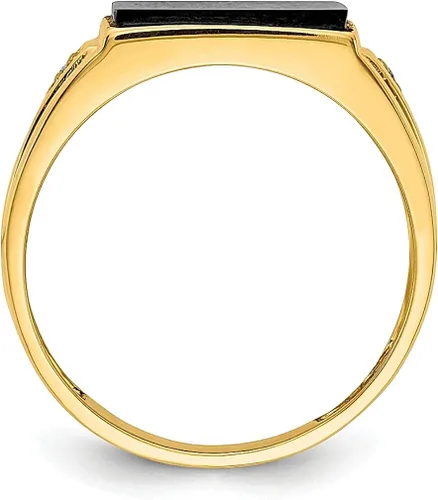 Vista 2 de Anillo de oro amarillo de 14 quilates, tamaño 10.00 para hombre, joyería fina para papá, hombres, regalos para él, Oro amarillo, Diamante Ónix
