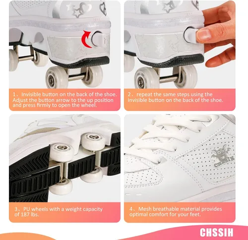 Vista 3 de CHSSIH Zapatos de Patines con Ruedas para Niñas, Niños, Mujeres, Hombres y Adultos – Zapatos Retráctiles con Ruedas Zapatos de Patinaje con Ruedas