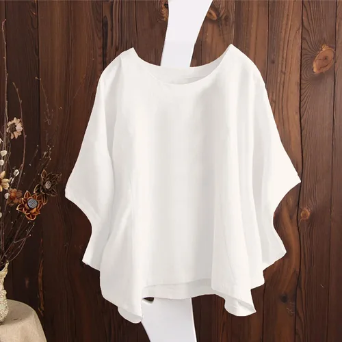 Vista 2 de Cotton Linen Tops for Women Plus Size Half Sleeve Shirt Boho Loose fit Tunic Summer Work Oversized Blouse
