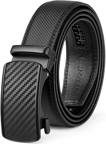Vista 17 de BOSTANTEN Cinturón de cuero con trinquete para hombre, para atuendos formales e informales con hebilla ajustable, se ajusta a la medida. 001- Negro
