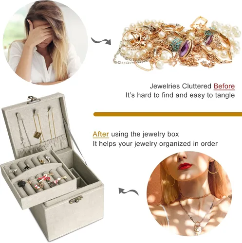 Vista 6 de INMORVEN Pequeño organizador de joyeros, estuche de terciopelo de 3 capas, organizador de joyas para mujeres y niñas, organizador de aretes, caja