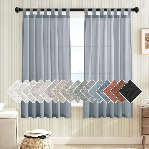 Vista 38 de Cortinas de lino para sala de estar, decoración para el hogar, con pestaña superior, privacidad añadida, ahorro de energía, filtro de luz