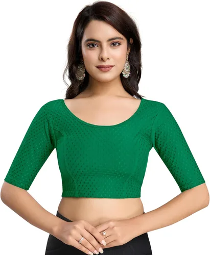 Vista 11 de TRENDMALLS Blusa de sari de algodón puro para mujer, elástica, confeccionada, con mangas hasta el codo, lista para usar
