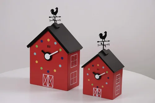 Vista 8 de KOOKOO Reloj grande de granja con 12 sonidos de animales, un gallo y una veleta giratoria, con sensor de luz, hecho de madera MDF, para niños de 6