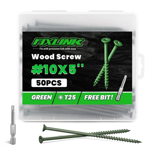 Vista 14 de Tornillos para madera de 2-1/2 pulgadas, tornillos para terraza FIXLINK #10 x 2-1/2", 310 piezas, recubiertos con epoxi, broca de estrella T25