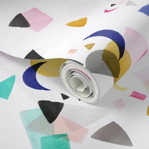 Vista 2 de Despegar y pegar papel tapiz Swatch - Confeti Fiesta Cumpleaños Formas Coloridas Acuarela Abstracto Geométrico Lindo Mod Papel pintado personalizado