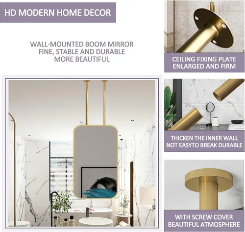 Vista 5 de Espejos de baño, espejo de barra colgante para montaje en techo, marco de metal dorado, espejo decorativo de pared para el hogar o hotel, vestidores