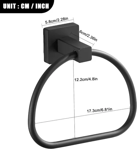 Vista 4 de Leyden Toallero de mano negro mate, anillo de toalla de baño, colgadores de toalla de mano de baño montado en la pared medio redondo moderno