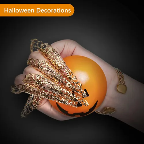 Vista 5 de Maitys 2 pulseras de oro con incrustaciones de acrílico para mujer, pulsera egipcia gitana para danza del vientre, con uñas de dedo, disfraz
