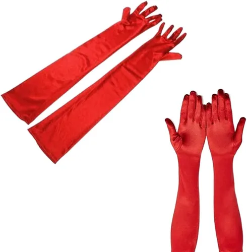 Vista 5 de Guantes de ópera rojos de los años 20, guantes largos de satén hasta el codo, guantes elásticos de 21 pulgadas para fiesta de noche y baile nupcial
