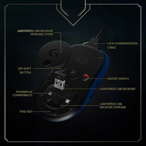 Vista 5 de Logitech G PRO - Mouse inalámbrico para juegos - Lightspeed Hero 25K Sensor 25600 DPI RGB 4-8 botones personalizables ambidiestro edición